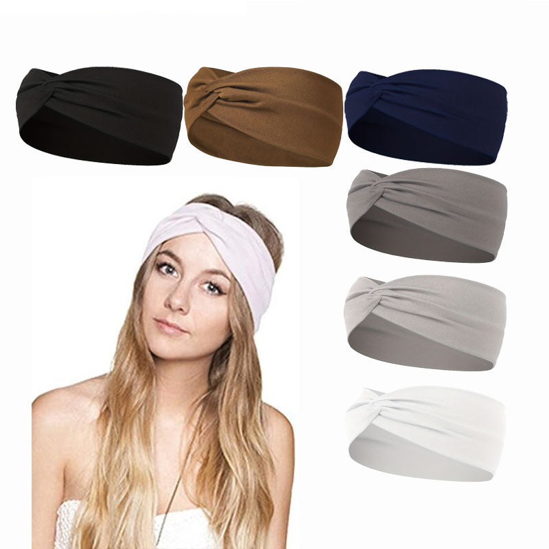 Pure Color And Knotted Hair Band Elastic Wide Hair Band Non-slip Headband, Suitable For Gym Sports Yoga