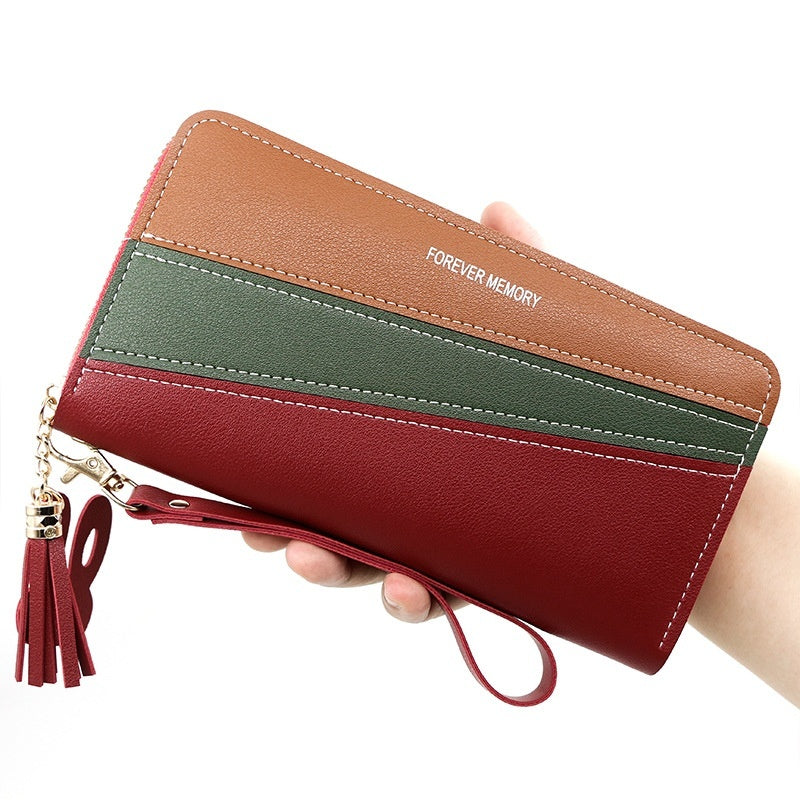 Simple Long Color Matching Fashion Coin Purse Card Holder Handbag