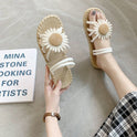 All-match Outer Wear Student Fairy Style Flat Sandals And Slippers With Small Wrinkle Chrysanthemum