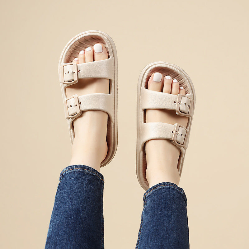 Women's Slippers Double Buckle Outer Wear Thick Bottom Non-slip Beach Sandals