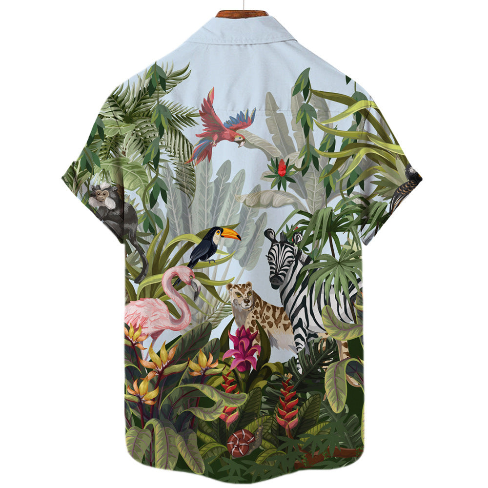 Men's 3D Digital Printing Tropical Forest Animal Hawaiian Shirt