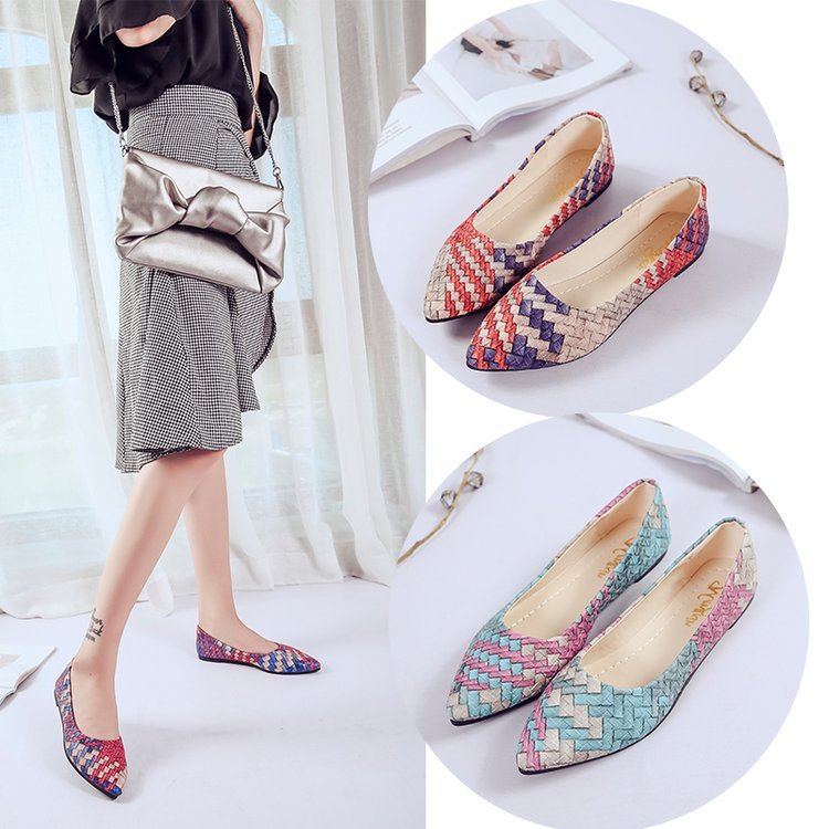 Light Color Shallow Mouth Pointed Flat Pumps Slip-on Gommino