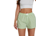 Women's Casual Plaid Cotton Arrow Pants Loose Four-corner Button Shorts