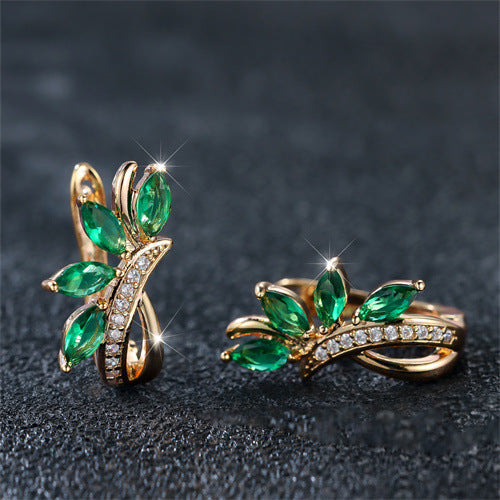 Water Drop Flower Shape Green Zircon Earrings