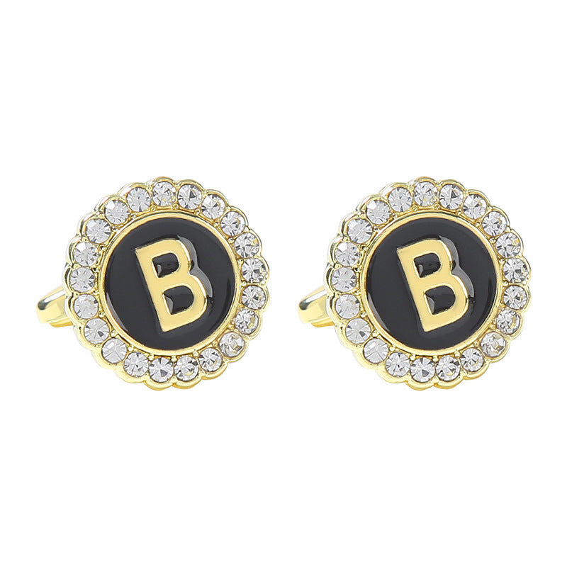 Round Diamond French Cufflinks Men's 26 Letters