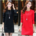 Plush Women's Solid Color Bottoming Shirt Round Neck Mid-length Dress