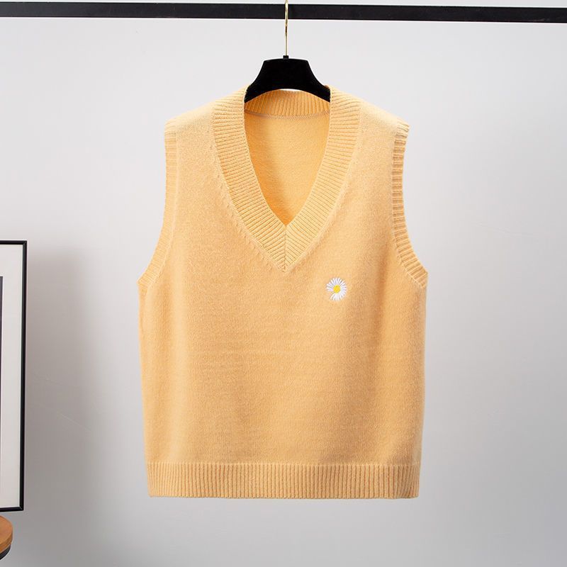 Loose V-neck Short Sleeveless Waistcoat Sweater Outer Wear Knitted Vest