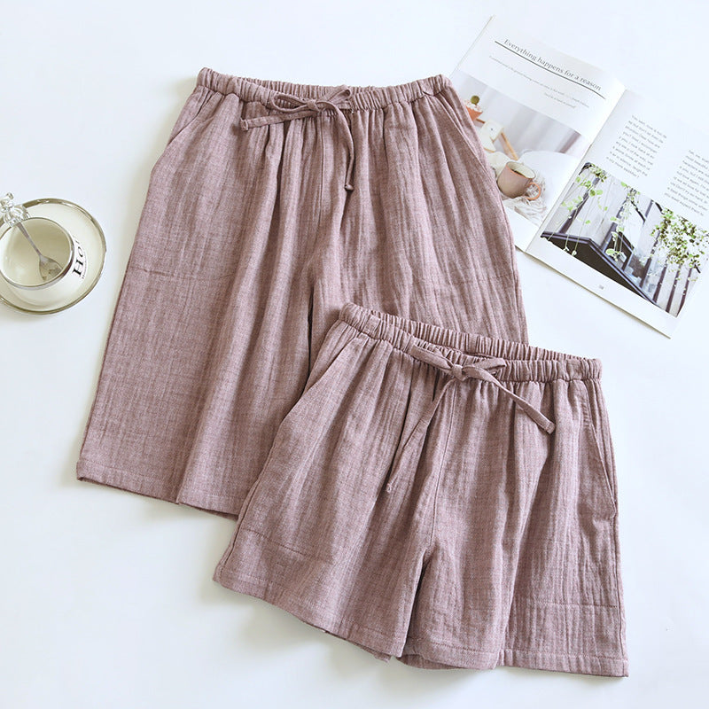 Pure Cotton Gauze Colorful String Washed Home Shorts Couple Style