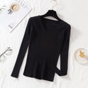 New V-neck Long Sleeve Base Knitting Autumn All-matching Slim Fit Tight Pullover Sweater