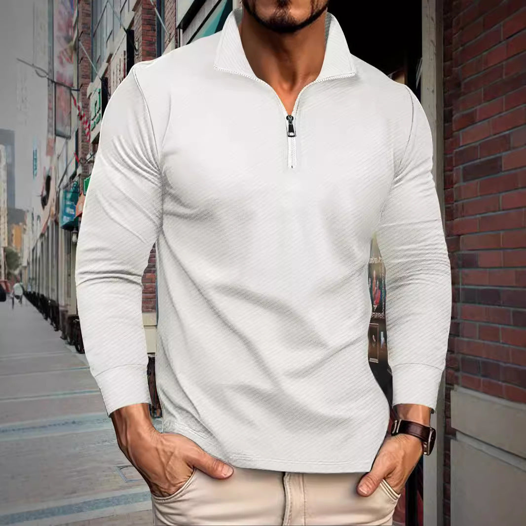 Twill Jacquard Half Long-sleeve Zipper Men