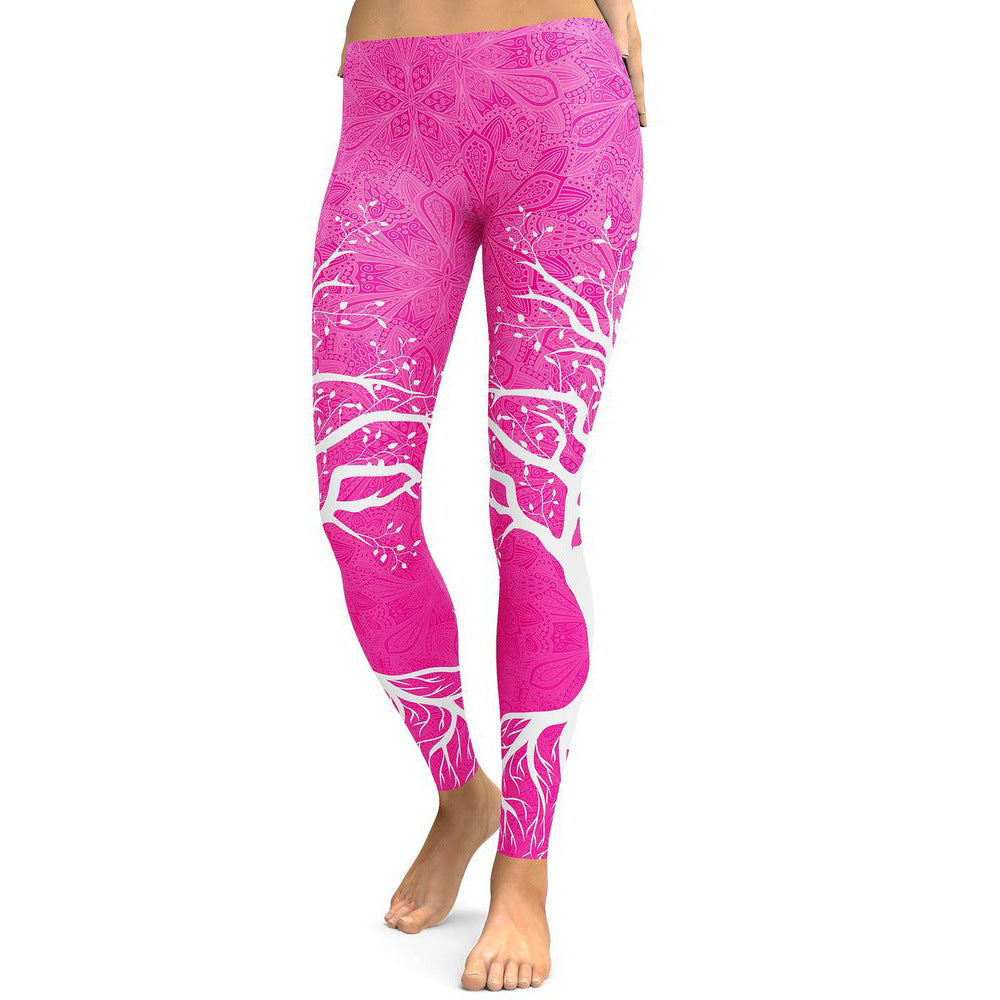 Digitally Printed Colorful Branches Yoga Sports Leggings