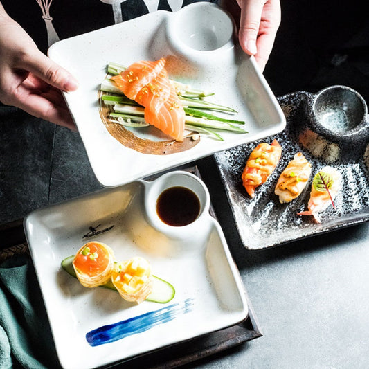 Japanese Creative Ceramic Dumpling Special Plate Comes With Vinegar Plate