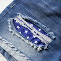 Flag Printed Patch Denim Shorts