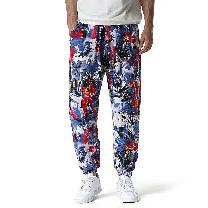 Men's Cotton And Linen Print Pencil Pants