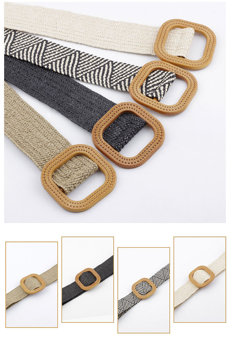 Women's Straw Woven Round Buckle Fashion Casual Decoration Versatile Belt