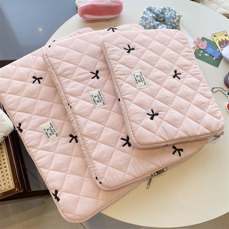 Cute Rhombus Embroidered Bow Notebook Storage Bag