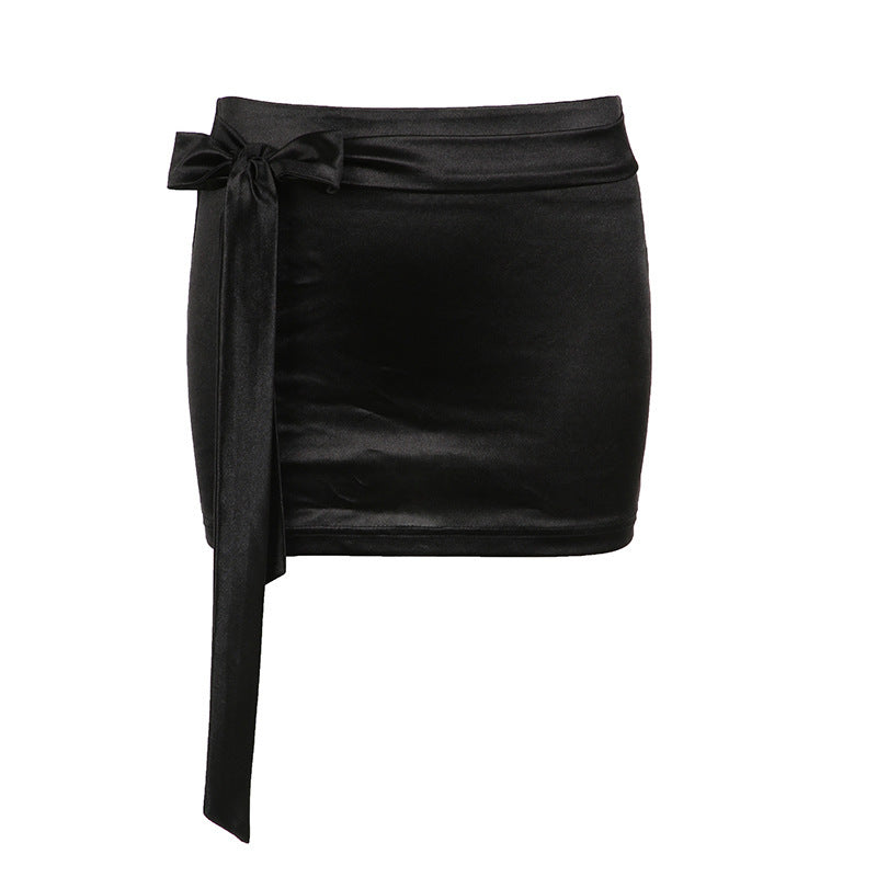 All-match Bow Lace-up Satin Hip Skirt For Women