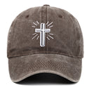 Cross Embroidered Baseball Cap Worn Looking Washed-out