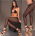 Transparent Hollow Rose Lace Ankle-length Black Leggings