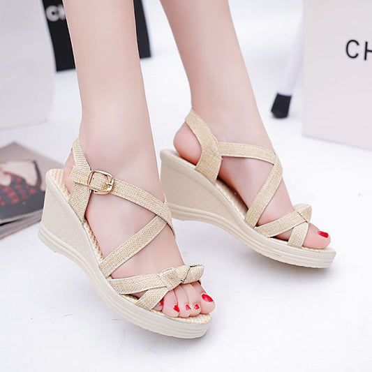 Fashion Korean Style Solid Color Sponge Cake With Fish Mouth Women's Sandals