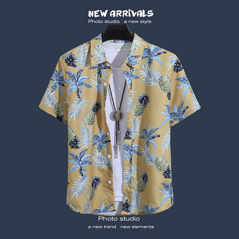 Seaside Vacation Versatile Printed Shirt Men's Short Sleeve