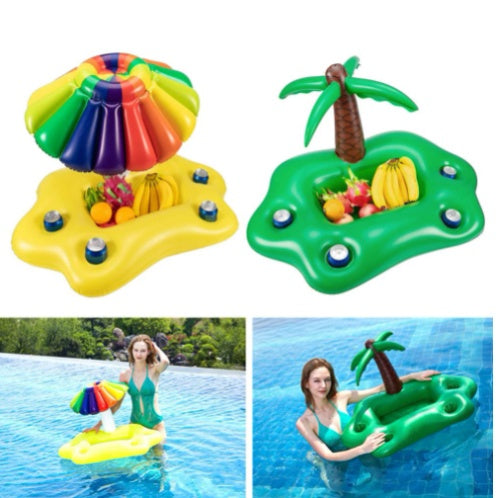 Thick PVC Water Inflatable Rainbow Coconut Tree Ice Bar Inflatable Cup Holder Drink Coaster