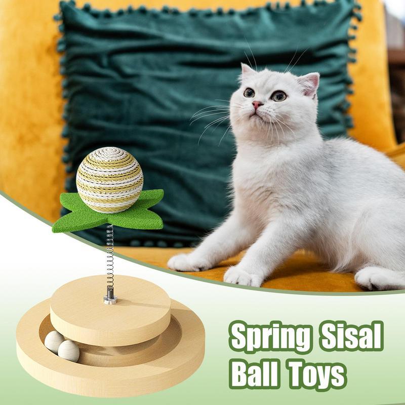 Cat Toy Springs Natural Sisal Scratching Pad Kitten Interactive Toy With Ball Track Spring Ball Automatic Cat Toy For Indoor