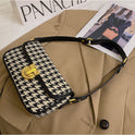 Women's Houndstooth One Shoulder Underarm Baguette Bag