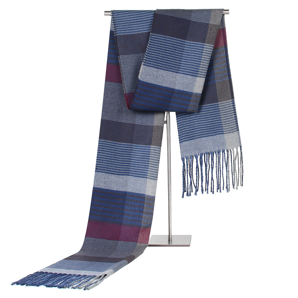 Autumn And Winter New Korean Style Plaid Middle-aged And Elderly Men's Scarf Cashmere-like Warm Scarf Gifts Promotional Products