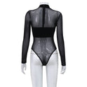 Mesh Velvet Stitching Sexy Hollow-out Tight Long Sleeve Hip Training Pants