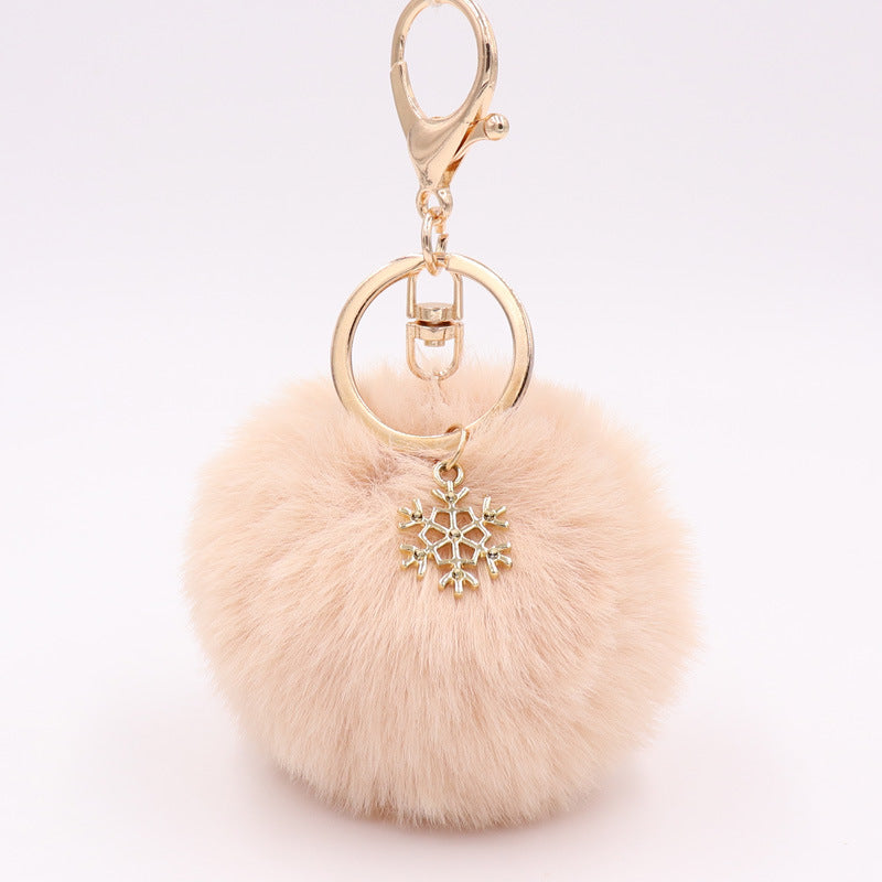 Christmas Snowflake Plush Key Chain Alloy Bag Pendant