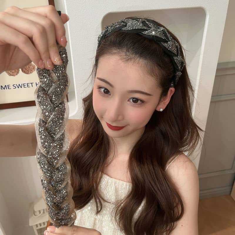 Non-slip Rhinestone Heavy Industry Wide-brimmed Twist Braid Hair Band High Stove Top Hairpin