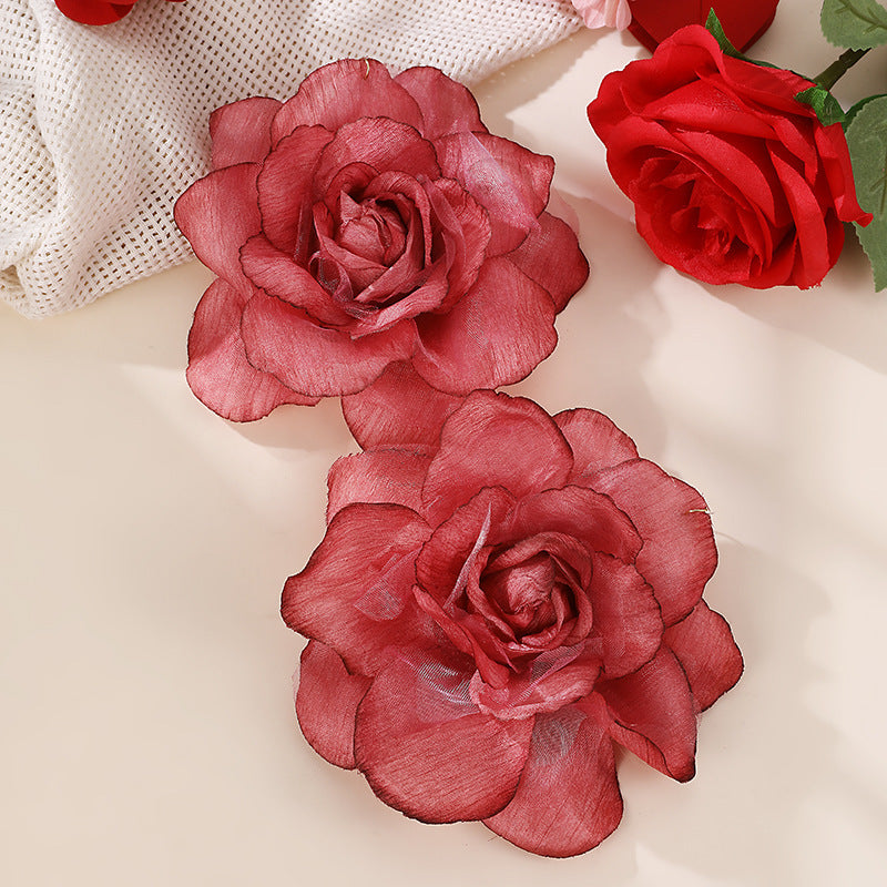 Gradient Stereo Net Yarn Flowers Female Earrings