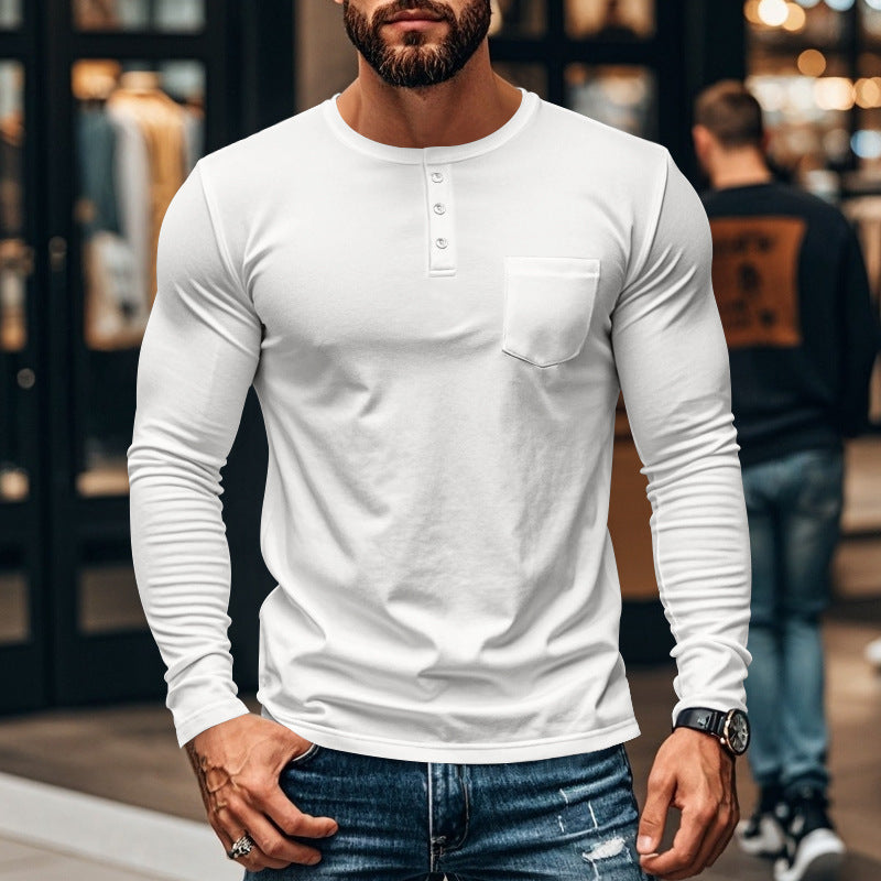 Men's Round Neck Long-sleeved T-shirt Slim Fit Breathable