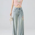 High Waist Straight Niche Design Embroidered Mopping Wide Leg Trousers