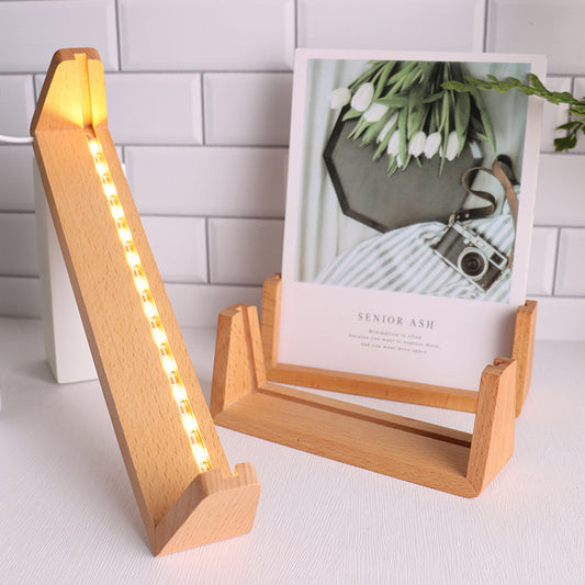 Wooden U-shaped Luminous Display Acrylic Rack Photo Frame Desk Calendar Lamp Holder