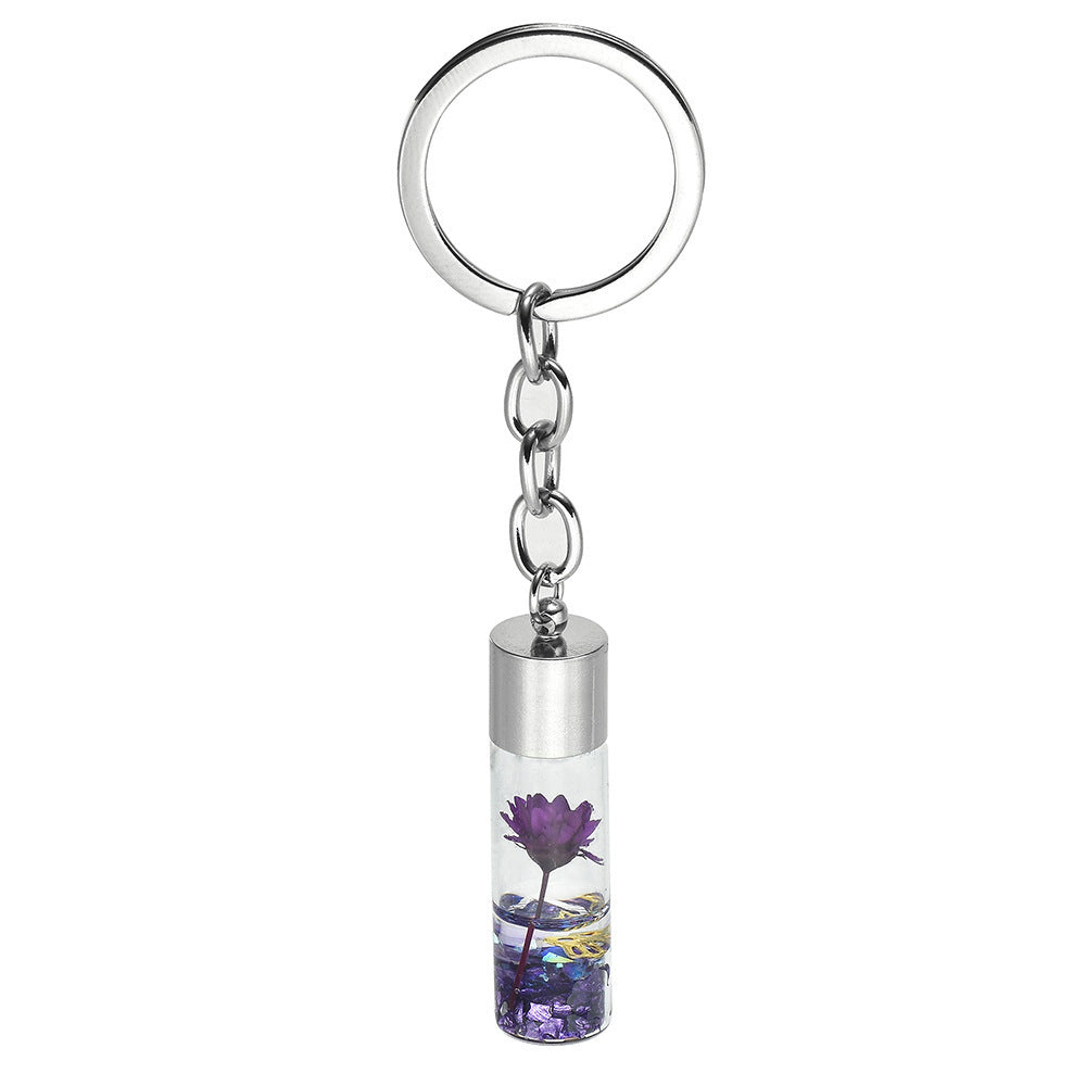 Plant Dried Flower Glass Bottle Pendant Keychain