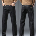 Winter Fleece-lined Thick Jeans Men's Plus Size Loose Straight Casual Trousers