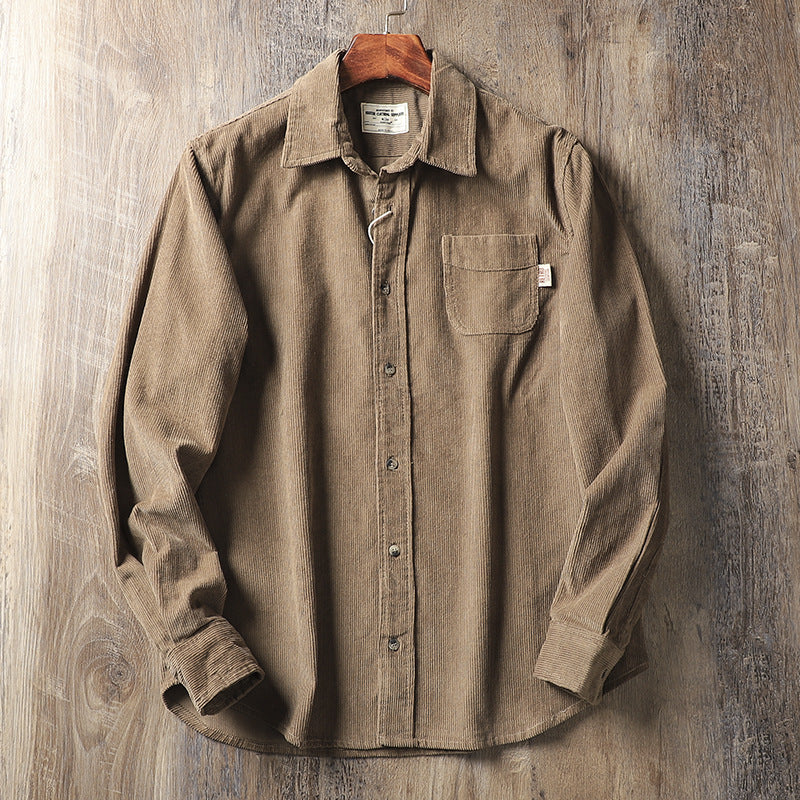 American Retro Style Washed Corduroy Long-sleeved Thickened Casual Shirt