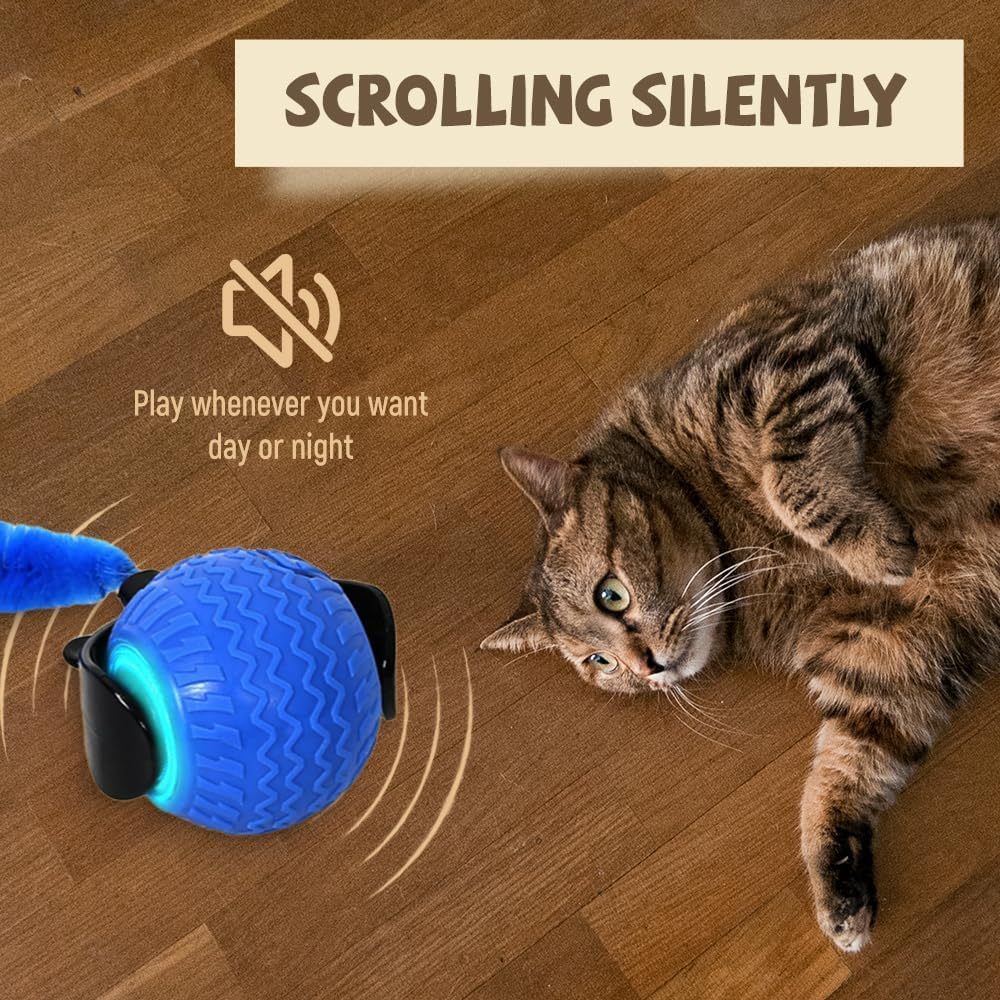 Interactive Cat Ball Toy, 2025 New Cat Ball Toys With Cord  Mouse, Smart Self Rolling Cat Toys For Bored Indoor Cats, Automatic Moving Peppy Pet Ball