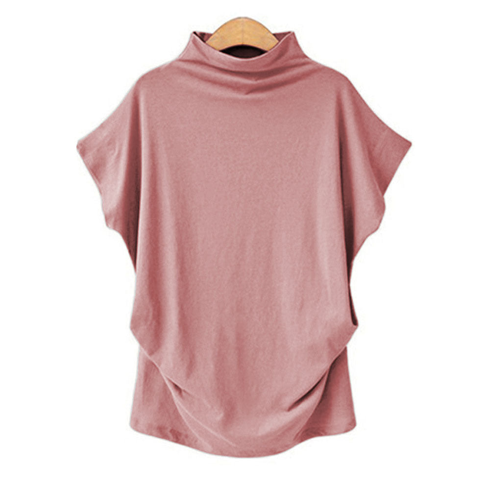 Turtleneck Top Bat Sleeve Short Sleeve T-shirt