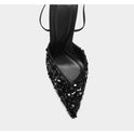 Black Sequined Stiletto  Strap Toe Pointed  Strappy Toe Shoes