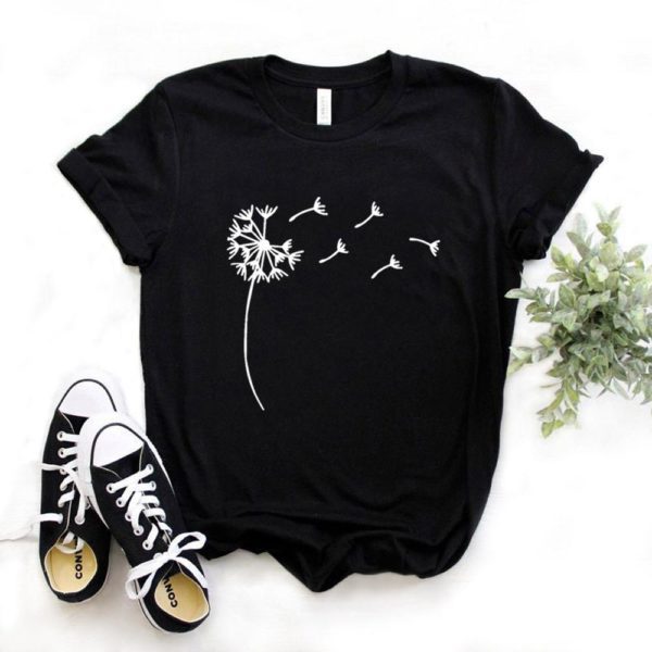 Heartbeat Lady Feather Crew Neck Printed T-Shirt Short Sleeve