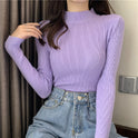 Women's Fashionable All-matching Pure Color Half Collar Slim Knit Bottoming Shirt Top