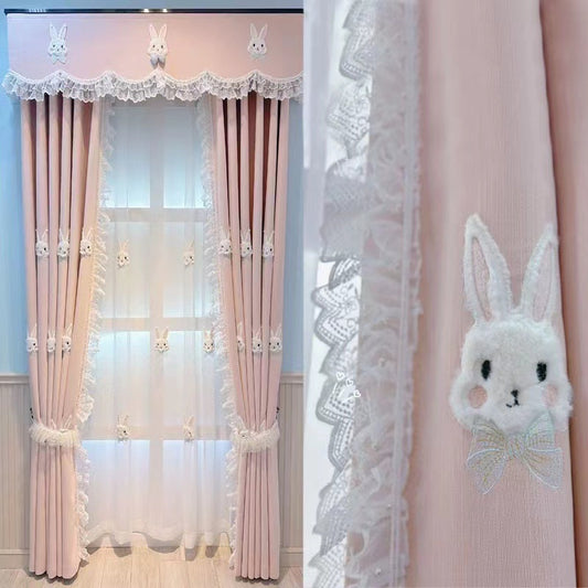 Plush Rabbit Cute Princess Pink Children's Room Curtain