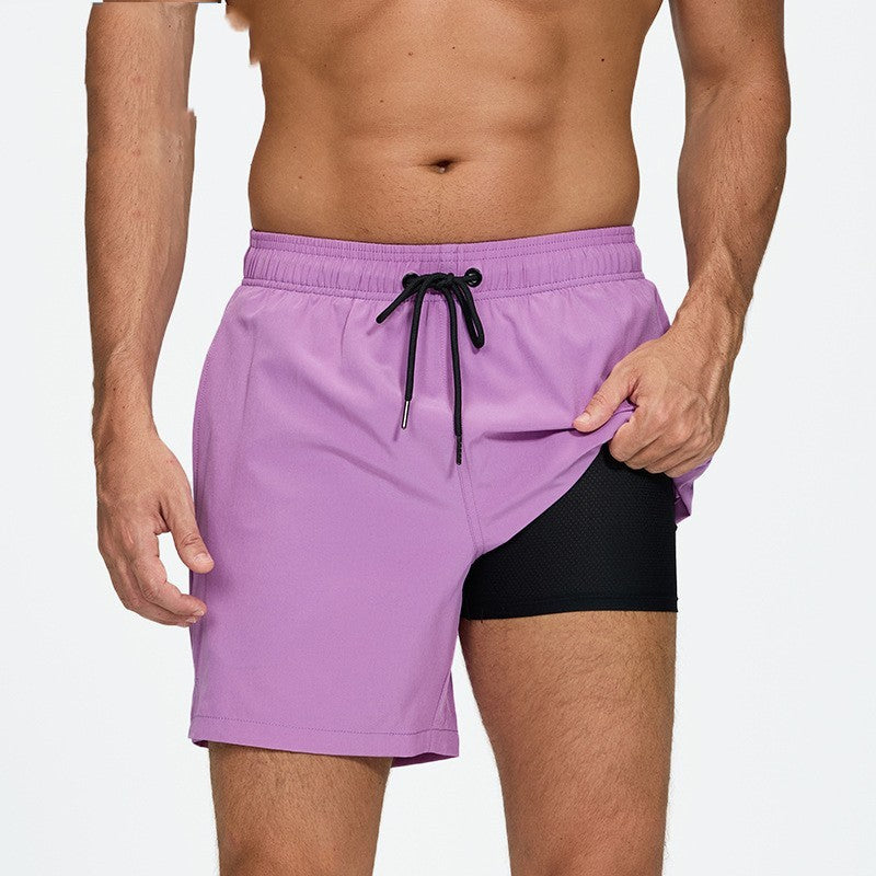 Men's Beach Pants Quick-drying Double-layer Swimming Trunks