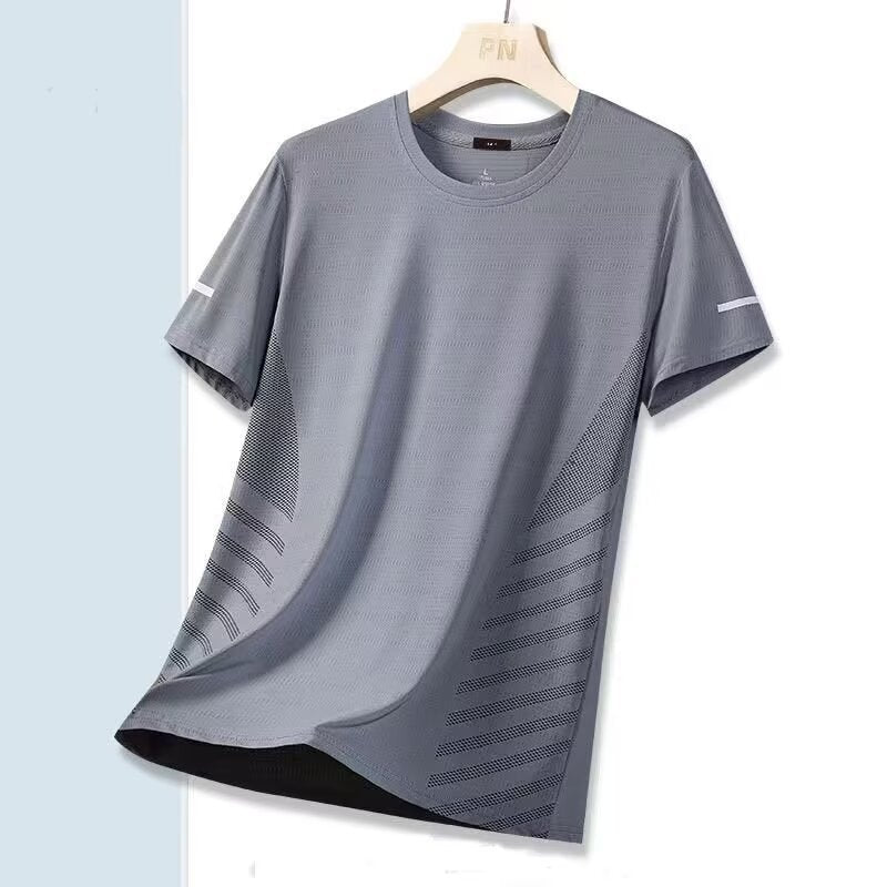 Ice Silk T-shirt Men's Round Neck Quick-drying Clothes Short Sleeve Thin Breathable