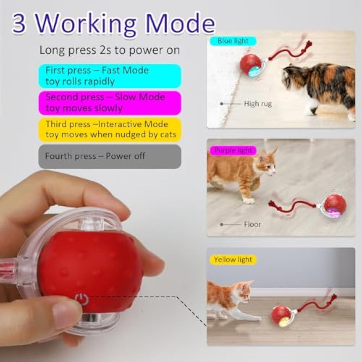 Cat Toys Interactive With Motion Activated And Chirping Rolling Super Fast On Carpet Happy Party Game With Kittens - Red