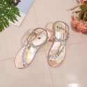 Fashion Rhinestone Flip-flop Sandals Wedge Sandals Female Back Strap Metallic Color