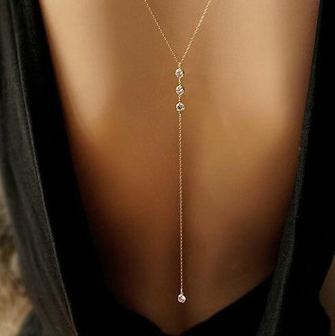 Minimal Diamond Embellished Back Chain Necklace